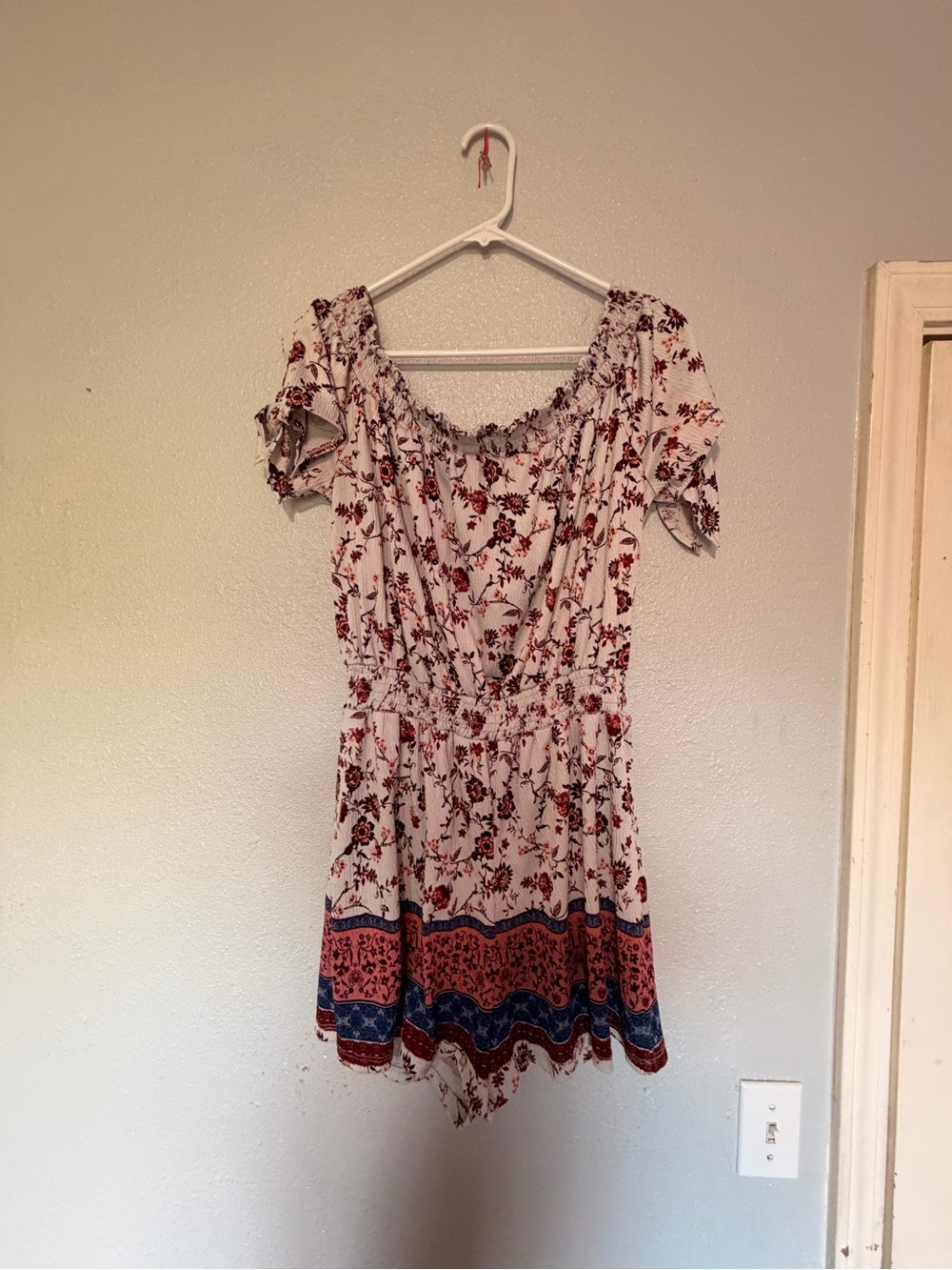 Justify White Romper with Red Floral Print